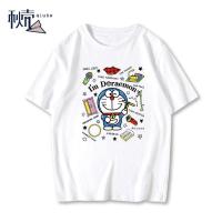 秋壳秋壳复古美式机器猫印花女情侣装夏季纯棉宽松短袖T恤衫ins潮