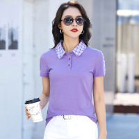 秋壳紫色polo衫t恤女装短袖翻领纯棉夏天修身体恤高端时尚上衣女