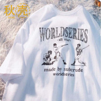 秋壳100%纯棉潮牌美式短袖t恤情侣装宽松夏季ins百搭小众半袖上衣