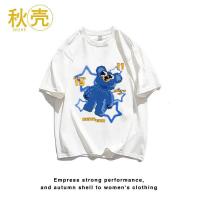 秋壳秋壳100%纯棉欧美潮牌T恤高街ins潮夏季短袖女潮情侣宽松半袖上衣