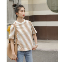 秋壳2022夏季新款条纹半袖上衣学生百搭韩版短袖T恤