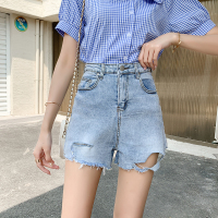 秋壳高腰破洞牛仔短裤女2022新款夏季宽松显瘦学生阔腿热裤