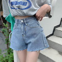 秋壳韩版牛仔超短裤女高腰显瘦毛边绑带潮流热裤