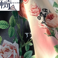 秋壳美式古着高街玫瑰设计印花短袖T恤女2022夏季甜酷风圆领上衣