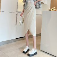 秋壳2022夏季新款修身显瘦包臀裙女中长款不规则褶皱半身裙一步裙