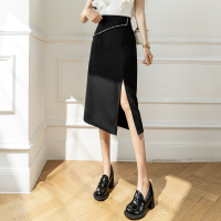 秋壳2022夏季新款重工镶钻时尚百搭气质高腰A版显瘦开叉半身裙