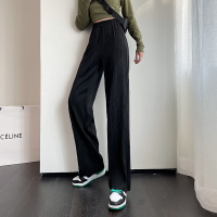 秋壳水波纹阔腿裤2022夏季新款高腰直筒垂感松紧腰拖地裤