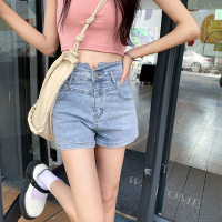 秋壳双层腰设计感牛仔短裤高腰牛仔裤热裤
