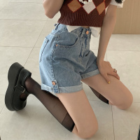 秋壳水洗卷边牛仔短裤高腰设计感牛仔裤热裤