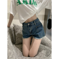 秋壳辣妹侧口袋牛仔短裤毛边超短裤