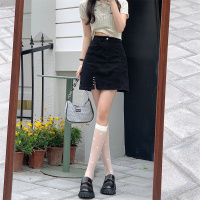 秋壳辣妹开叉牛仔短裙女夏季不规则设计感钉珠高腰显瘦遮胯a字裙