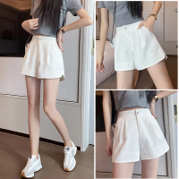 秋壳纯色短裤女2022夏新款百搭休闲裤高腰显瘦A字裤松紧腰阔腿裤