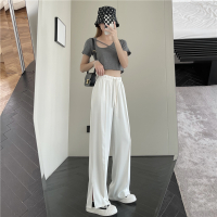 秋壳冰丝开叉直筒裤女2022新款夏季拖地阔腿裤垂感休闲长裤子