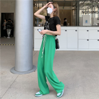 秋壳绑带阔腿裤女2022新款春夏拖地直筒裤垂感宽松休闲长裤子