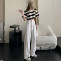 秋壳遛弯直筒裤针织阔腿裤女春夏抽绳垂感拖地长裤休闲裤子