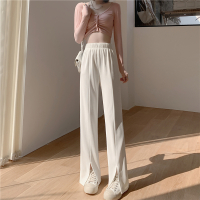 秋壳针织阔腿裤女2022新款春夏开叉拖地直筒裤垂感宽松休闲长裤子