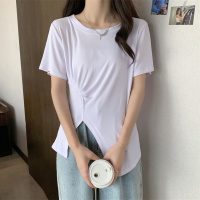 秋壳设计感短袖T恤女夏季2022新款显瘦不规则短款打底上衣女