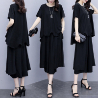 秋壳胖MM夏季休闲运动套装女装大码宽松减龄显瘦阔腿裤时尚两件套