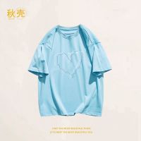 秋壳纯棉短袖T恤女爱心印花上衣服夏季宽松学生闺蜜情侣装ins