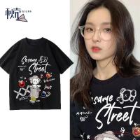 秋壳纯棉100%复古美式2022新款夏季欧美潮流涂鸦印花T恤短袖上衣
