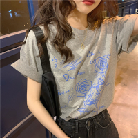 韩国复古简约设计感宽松显瘦印花短袖T恤百搭上衣