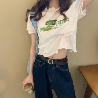 韩版宽松显瘦字母印花波边短袖T恤ins潮短款上衣