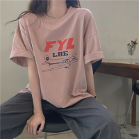 韩版复古飞机字母印花3色宽松圆领短袖Tee恤上衣