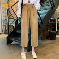 秋壳纯棉裤子女新款春夏季韩版高腰学院风宽松直筒九分休闲裤子女