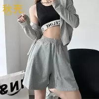 秋壳夏季运动短裤女薄款2022宽松高腰显瘦抽绳休闲直筒阔腿五分裤