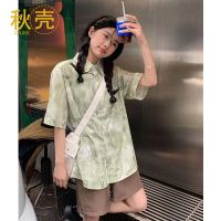秋壳日系复古夏威夷油画短袖衬衫女夏季高级感小众港味衬衣上衣潮