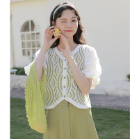 2022清新刺绣背心女马甲夏季外穿时尚镂空钩花上衣开衫