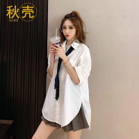 秋壳小香风中长款衬衫2022韩版春夏港风开衫白衬衣宽松大码女装BF