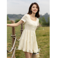 温柔风连衣裙荷叶边短裙甜美初恋系显瘦a字小清新裙子