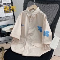 秋壳2022夏季新款设计感小众刺绣字母衬衫短袖女宽松百搭休闲上衣