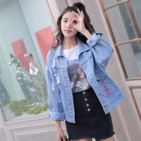 牛仔宽松BF2022年春秋重工刺绣水洗翻领显瘦时尚女牛仔外套潮