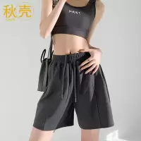 秋壳美式复古运动短裤女夏季宽松百搭阔腿卫裤高腰松紧抽绳五分裤