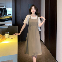 减龄显瘦假两件法式连衣裙女2022年夏季新款气质显瘦女裙