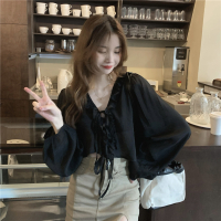 系带灯笼袖设计感衬衫韩版荷叶领长袖防晒衫