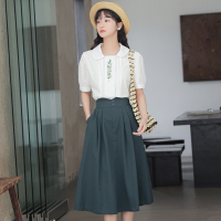 -洋气法式衬衫半身裙子两件套女2022夏季新款时尚气质套装
