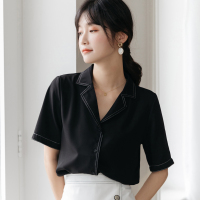 有货2022韩范雪纺衬衫女短袖宽松百搭设计感长袖气质上衣