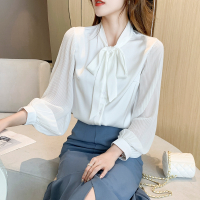蝴蝶结职业装衬衫女2022新款飘带领长袖宽松洋气雪纺上衣