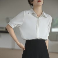 2022年新款夏季职业短袖雪纺衬衫女设计感气质韩版衬衣上衣OL