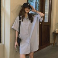 韩式气质衬衣裙复古宽松显瘦衬衫裙中长款连衣裙