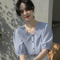 2022新款春夏泡泡袖衬衫女设计感小众法式小个子气质短袖上衣