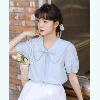 2022夏季新款韩版大翻领显瘦娃娃衫衬衫上衣女