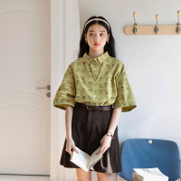 2022夏季新款复古日系卡通学院风印花玩趣衬衫上衣女