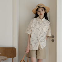 2022夏季新款日系清新可爱学院风小熊印花宽松休闲衬衫