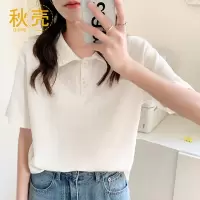 秋壳华夫格polo衫领上衣ins潮宽松正肩半袖2022新款短袖t恤女夏季