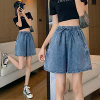 高腰牛仔短裤女夏季2022a字高腰阔腿短裤女装230斤