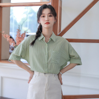 2022夏日法式小清新学院风文艺翻领大版宽松衬衫上衣